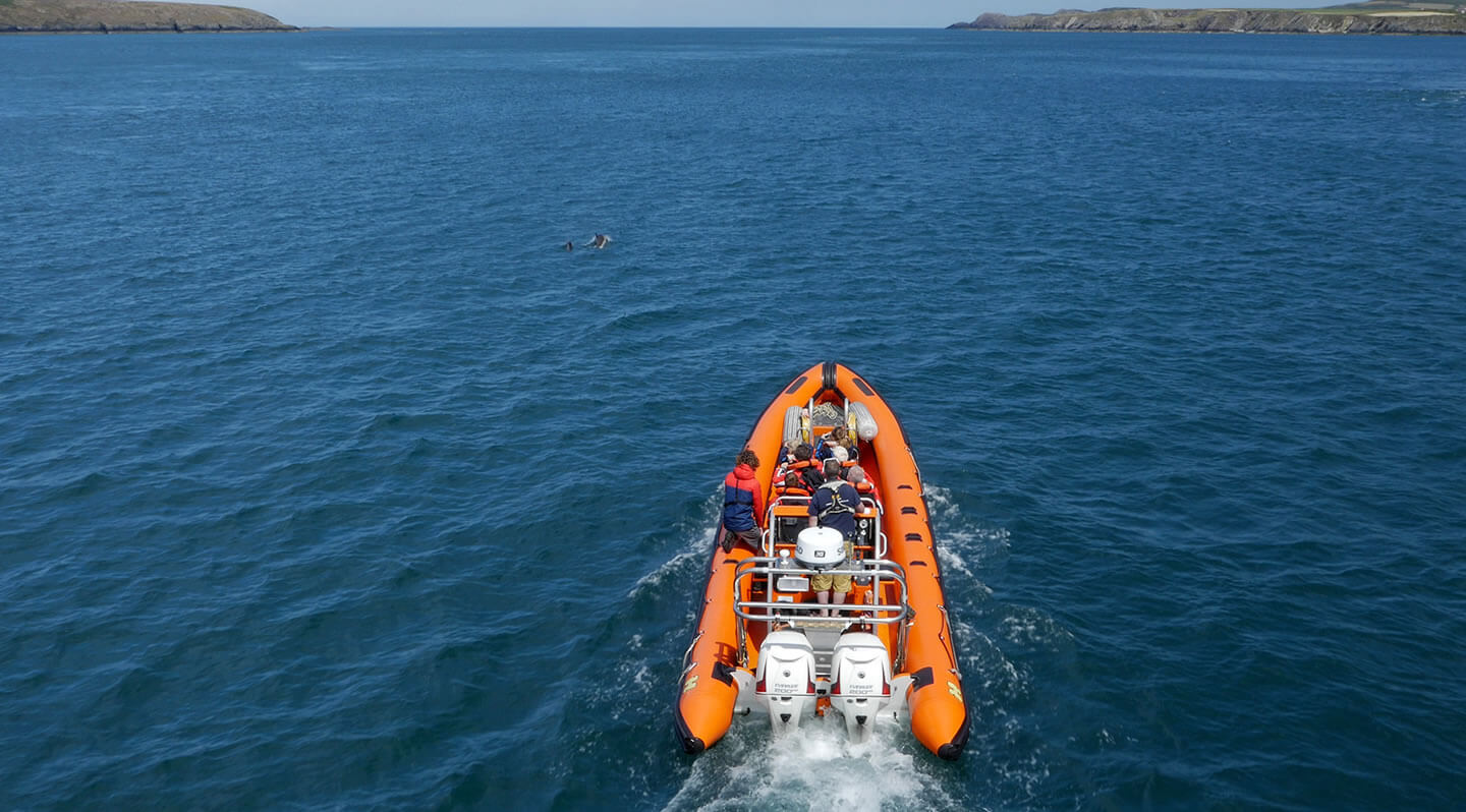 Rib boat from astern.